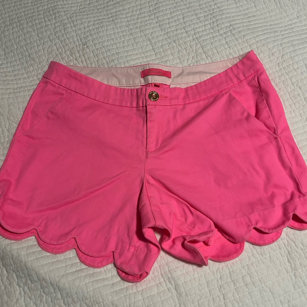 Lilly Pulitzer Vibrant Pink Scalloped High Waist Shorts